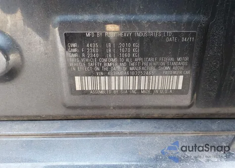 2011 Subaru Legacy 2.5I из США, поврежденный, VIN 4S3BMBA61B3252465